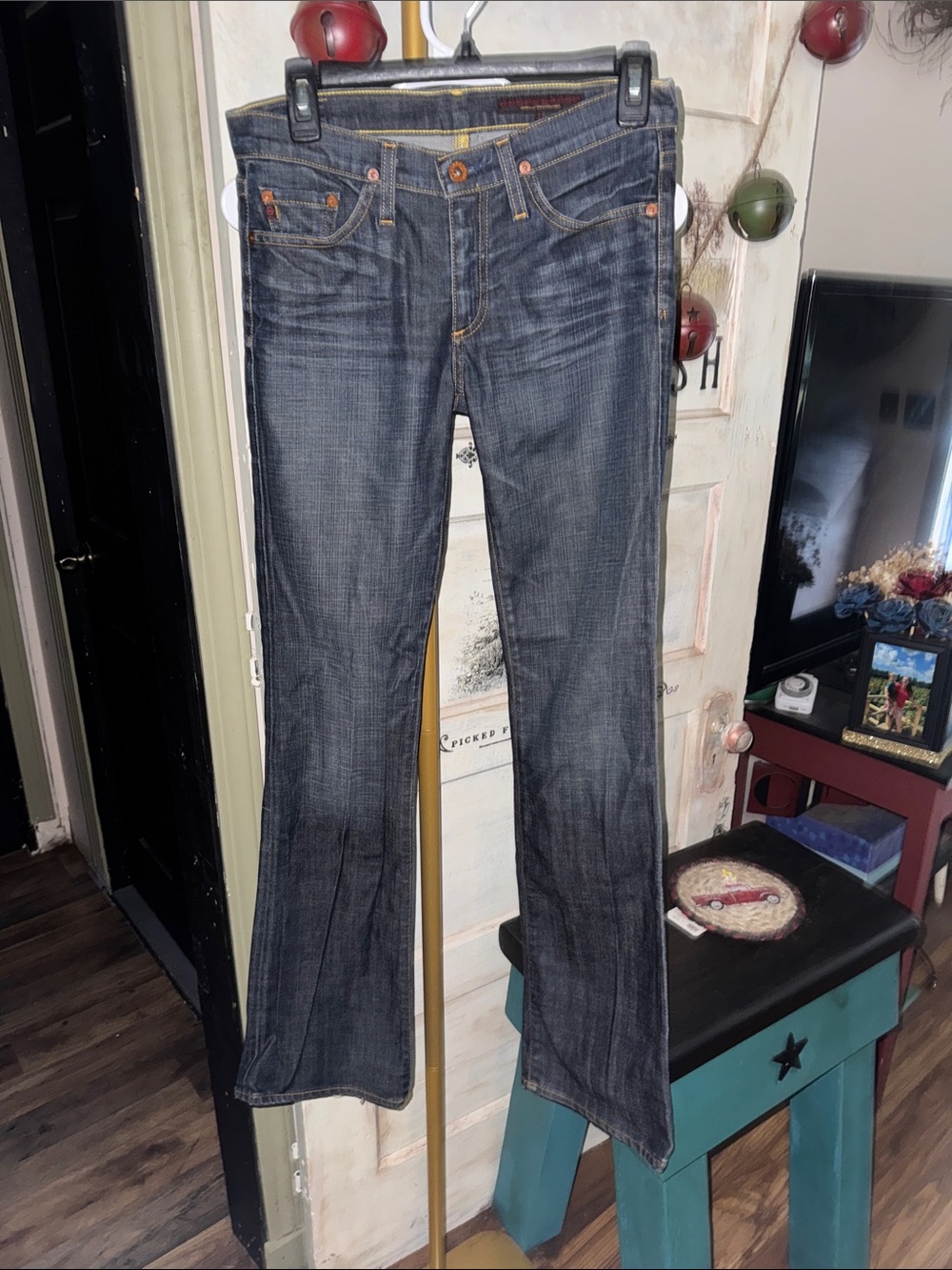 Ag Adriano Goldschmied Dark Indigo Bootcut Jeans with Copper Hardware
